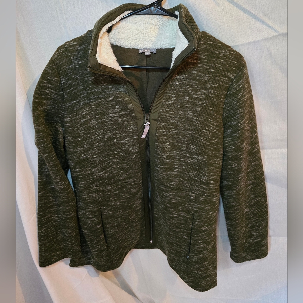 Womens Medium T By Talbots Army Green Zip Up Jacket